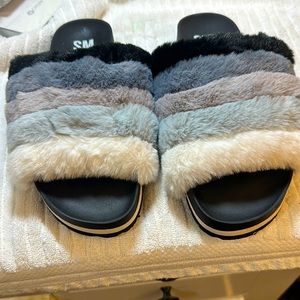SM New York Sausalito furry slides slippers sandals 8